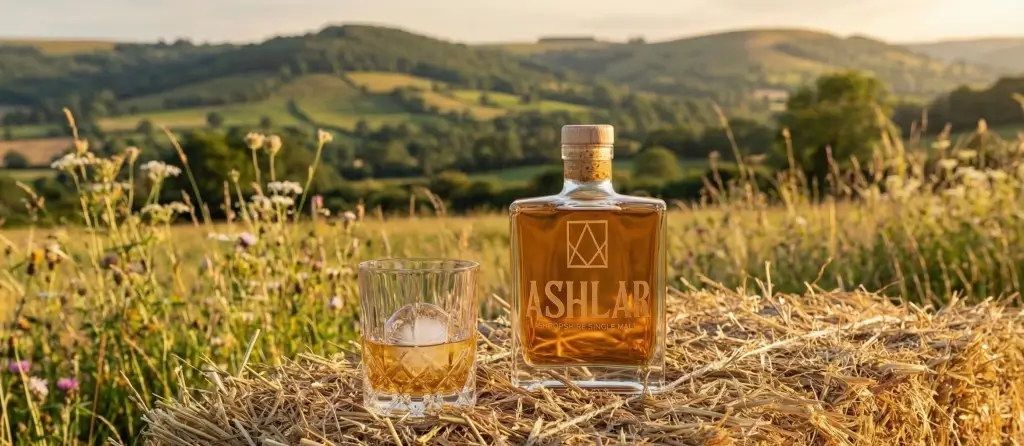 Ashlar Single Malt bottle in the Shropshire hills